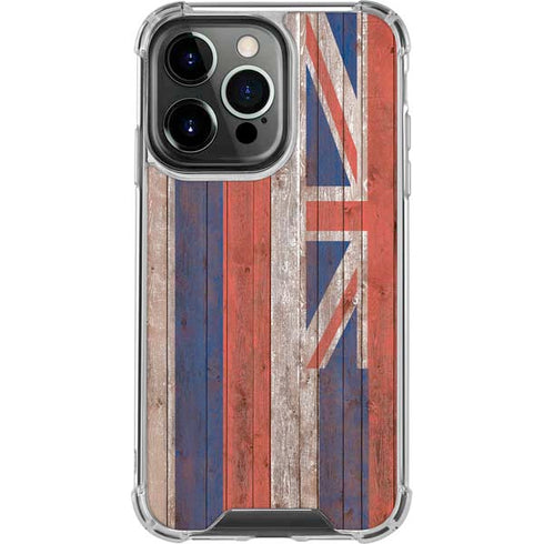 Hawaiian Flag Dark Wood iPhone 16 Pro Clear Case